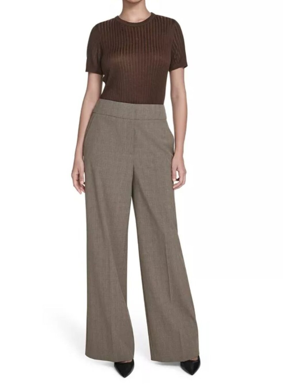NWT Calvin Klein Petite Whitney Wide Leg Plaid Pants Size 12P Brown MSRP $109